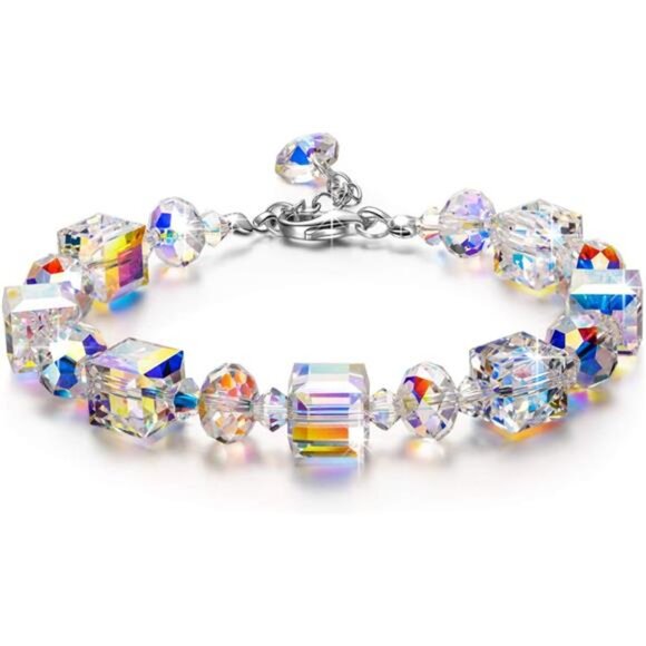 Lady Colour Sterling Silver Crystal Bracelet Women Adjustable Gift Jewelry Box